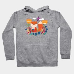 A Fox In The Flowers With A Flying Feathered Friend Hoodie